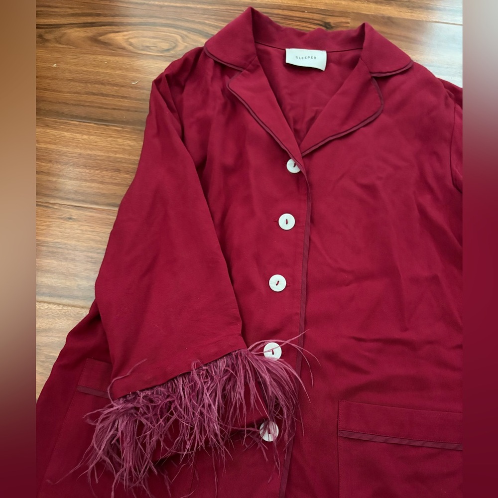Sleeper Burgundy Feather Trim Pajama Set - Picture 6 of 6